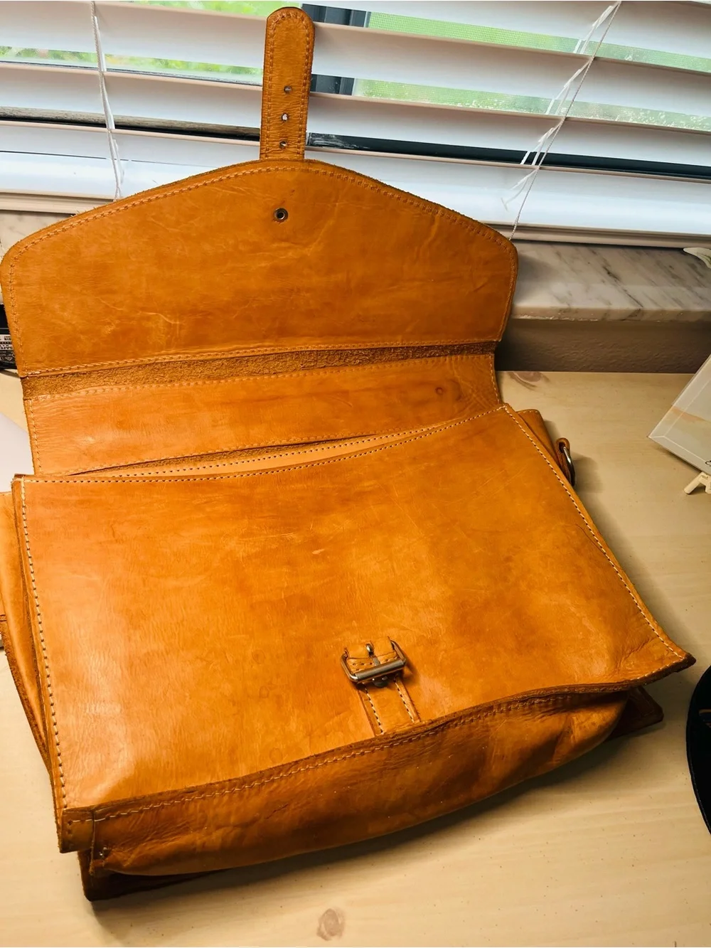 Classic Tan Leather Briefcase Satchel for Men
